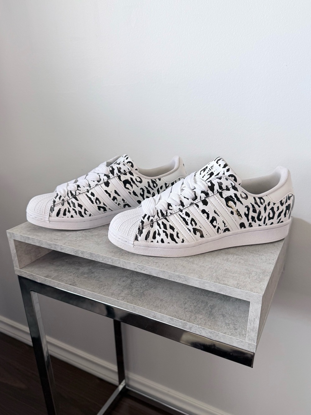 Adidas Superstar White/Black Cheetah Print Sneakers Wmns 7.5